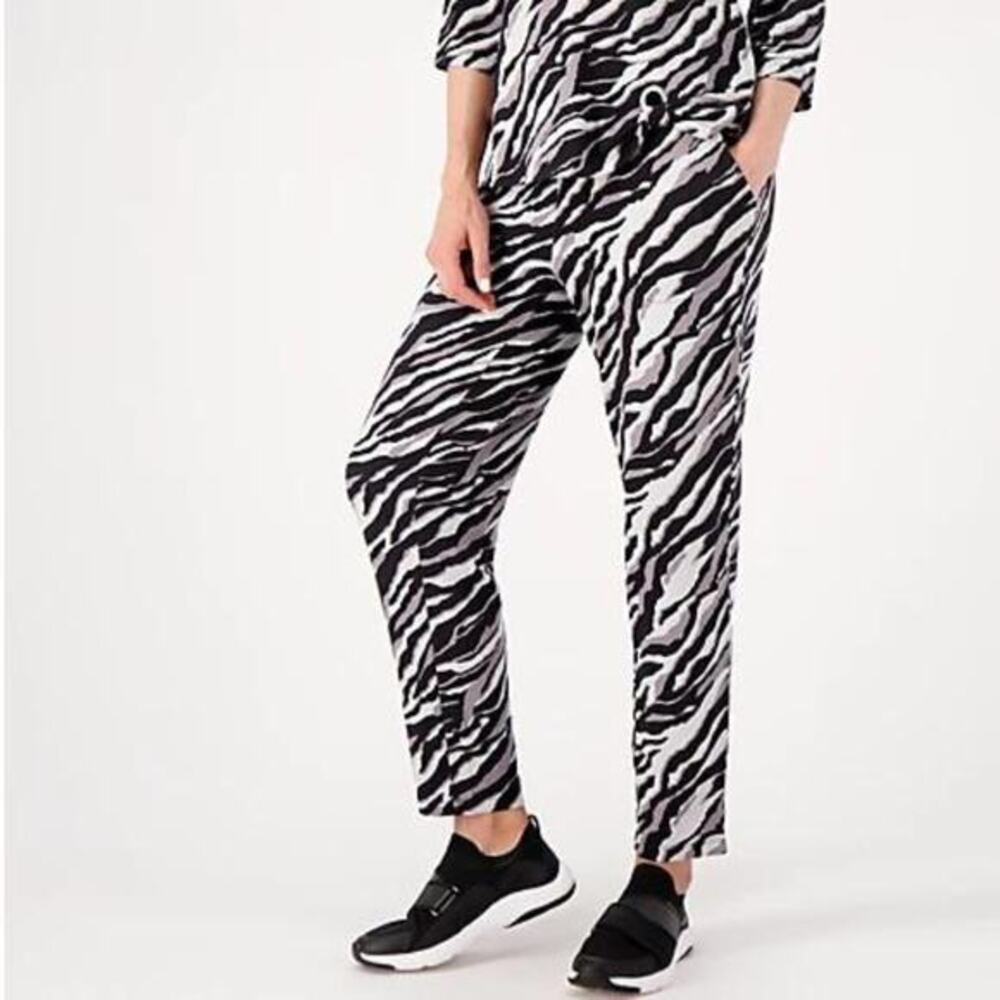 Sport Savvy Womens L Black Zebra Regular Brushed Soft Jersey Printed Ankle Pants